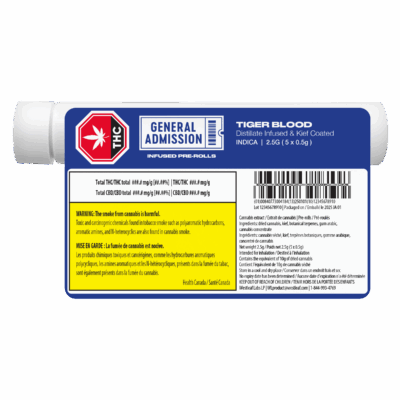 General Admission Tiger Blood 5 x 0.5g Distillate Infused Pre-Rolls
