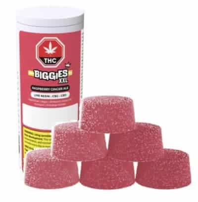 Biggies Multipack of 6, Raspberry Ginger Ale 3:3:1 CBG:CBD:Live Resin, 8g Soft Chews