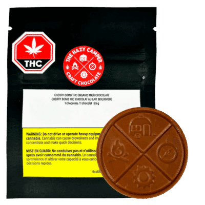 The Hazy Camper Cherry Bomb Organic Milk Chocolate THC 10mg 5.5g chocolate