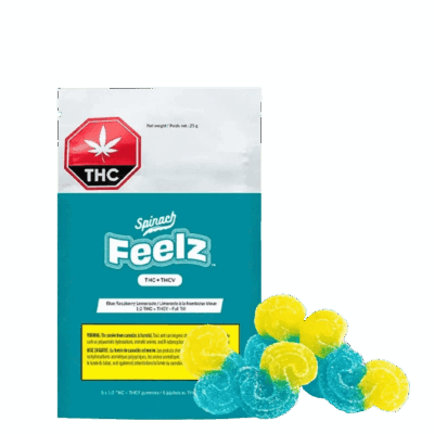Spinach Feelz Sourz Blue Rasp Lemonade THC10:THCV20 5 x 5g Soft Chews