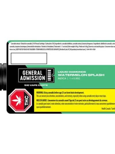 General Admission Watermelon Splash Liquid Diamond 0.95g Prefilled Vape Cartridge