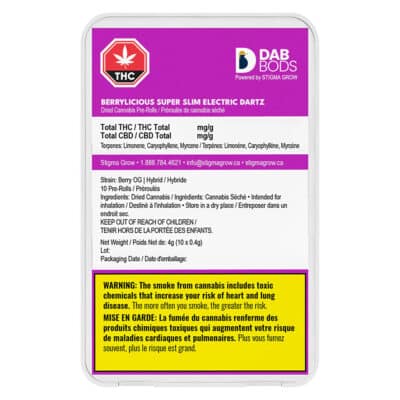 Dab Bods Berrylicious Electric Dartz 10x0.4g Super Slim Pre-Rolls