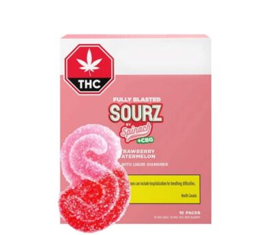 Sourz by Spinach Multipack of 10, Fully Blasted Strawberry Watermelon 1:1 CBG | THC Soft Chews